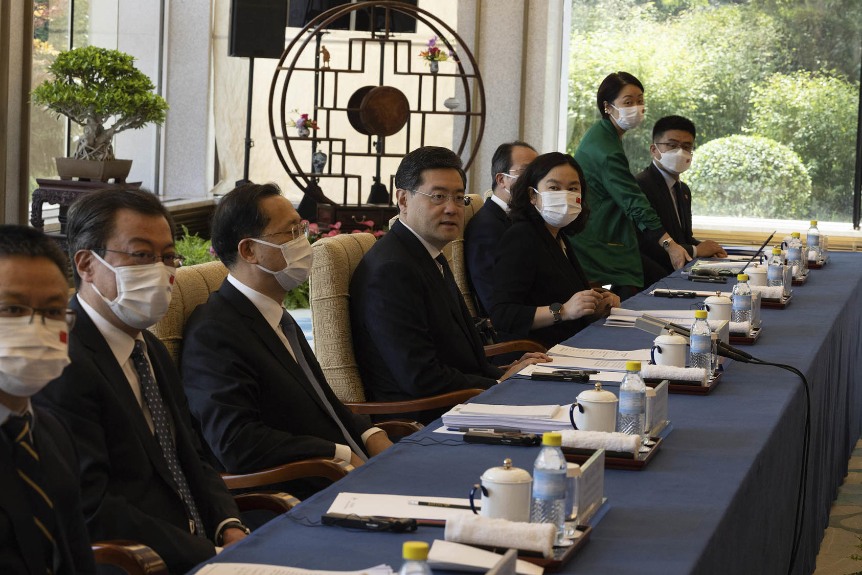 China’s now former foreign minister, Qin Gang (center) in a meeting with Secretary of State Antony Blinken, Beijing, China, June 18, 2023. (Chuck Kennedy/State Department)