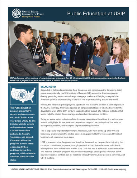 Public Education at USIP fact sheet cover