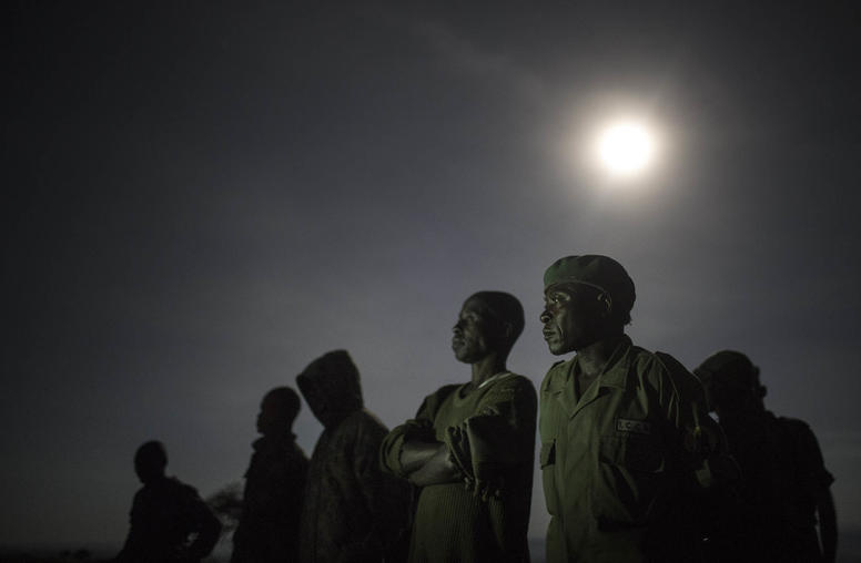 Congolese soldiers and park rangers at an outpost in Virunga National Park on October 9, 2014. (Photo by Uriel Sinai/New York Times)